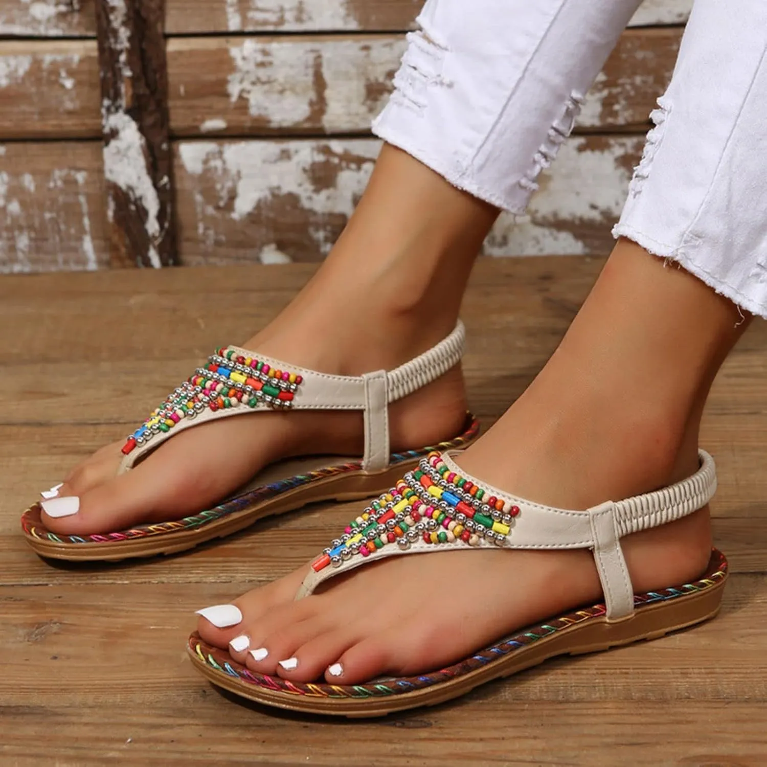 Sandals Women Thong Flat Shoes Comfort Summer Open Toe Slingback Sandal Casual T- Strap Gladiator Walking Beach Flats
