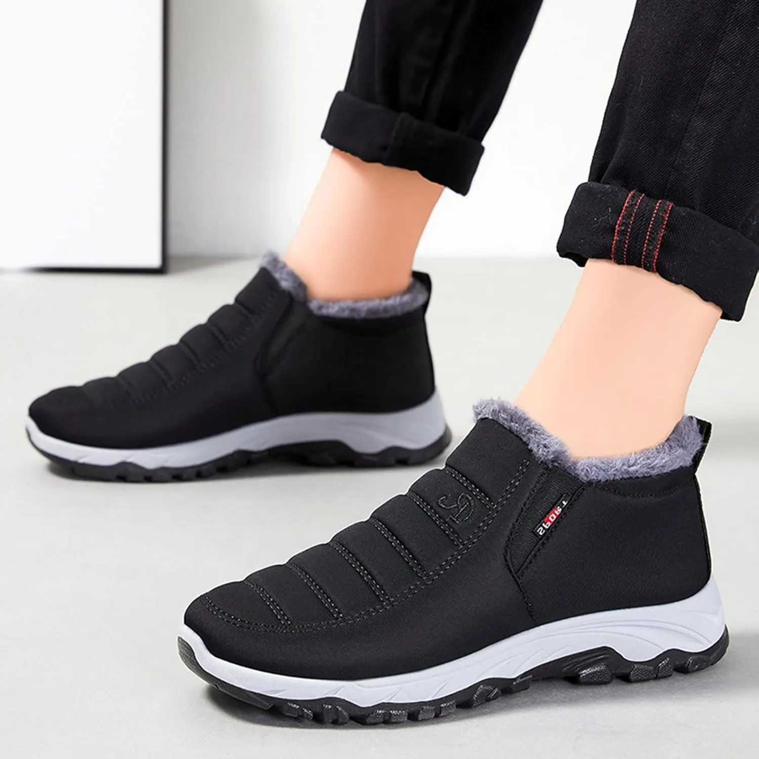 SBGMoSJ Short Winter Boots for Women Waterproof Snow Womens Winter Boots Wide Width Women's Boots Winter Womens Waterproof Boots Wide Width Botas De Invierno Para Mujer Negros De Piel