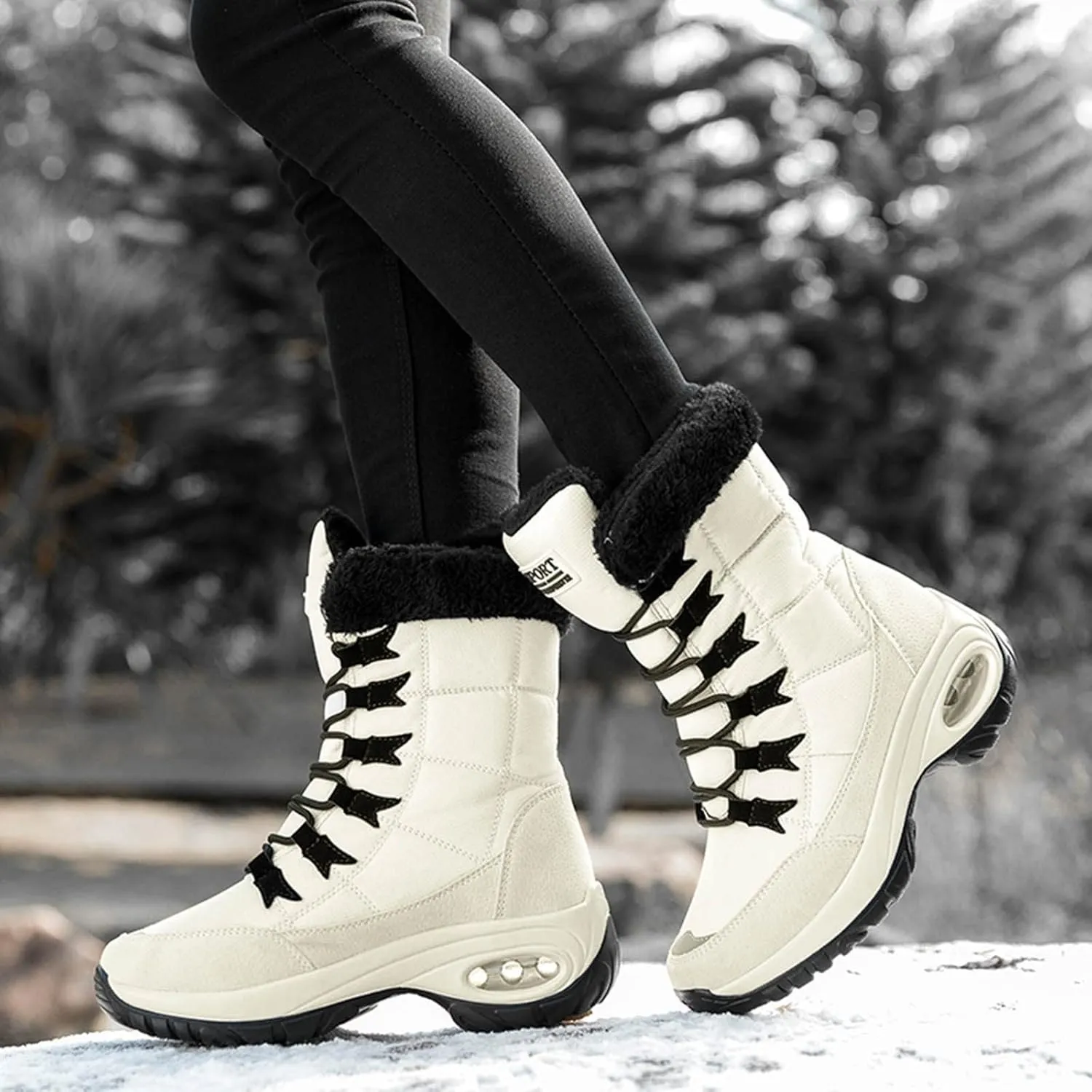 SBGMoSJ Slip on Winter Boots for Women Ankle Booties Women's Duck Boots Waterproof Black Winter Boots Women Size 8 Slip on Dressy Winter Boots for Women Low Heel Botas Para Mujer De Invierno Largas