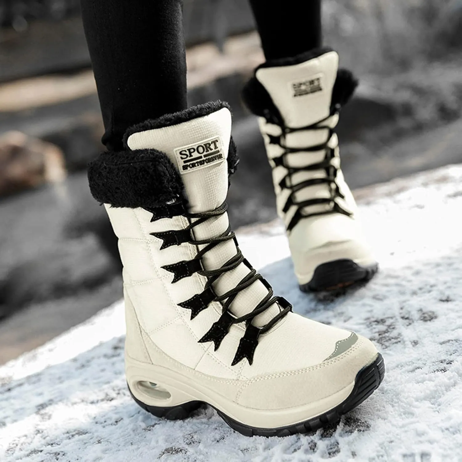SBGMoSJ Slip on Winter Boots for Women Ankle Booties Women's Duck Boots Waterproof Black Winter Boots Women Size 8 Slip on Dressy Winter Boots for Women Low Heel Botas Para Mujer De Invierno Largas
