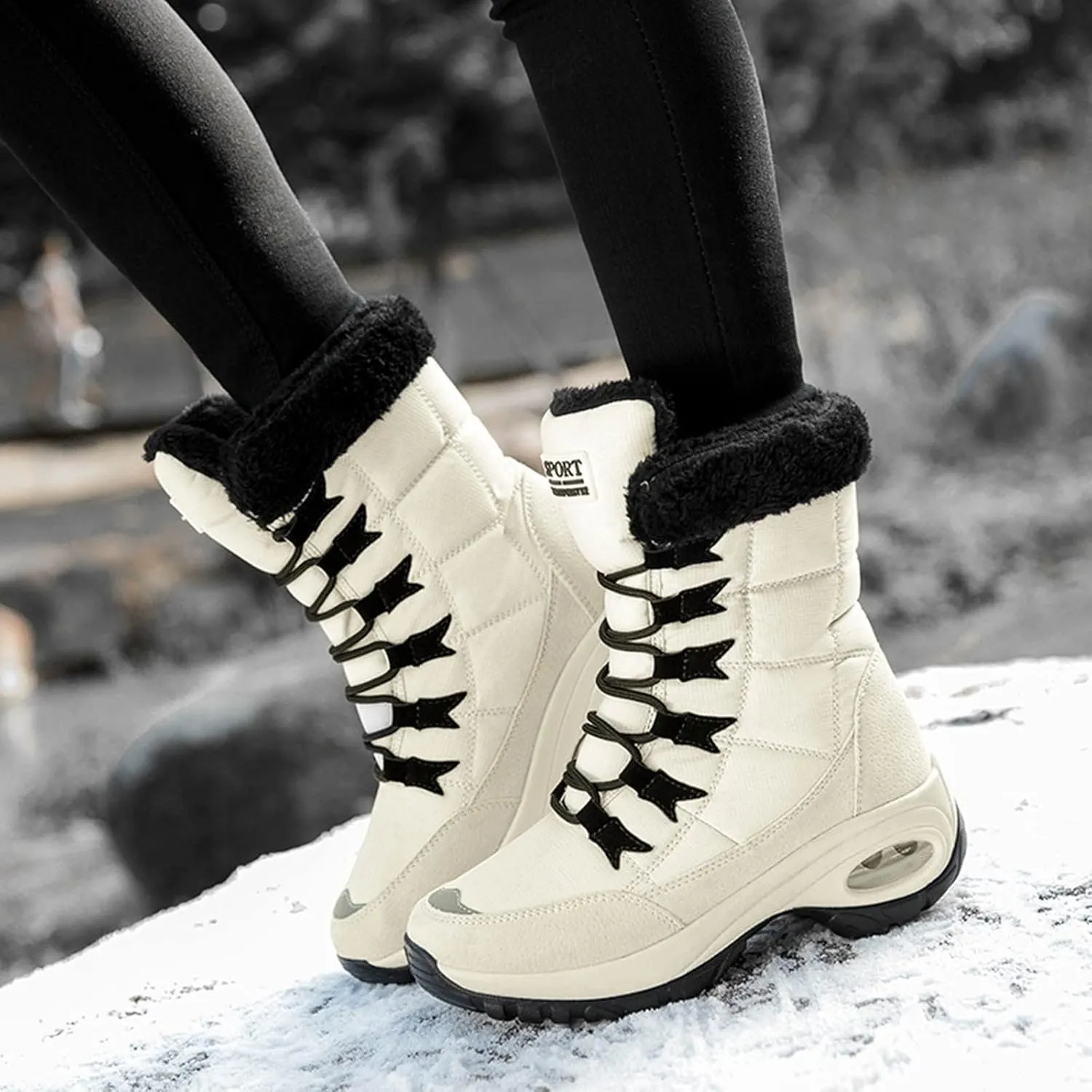 SBGMoSJ Slip on Winter Boots for Women Ankle Booties Women's Duck Boots Waterproof Black Winter Boots Women Size 8 Slip on Dressy Winter Boots for Women Low Heel Botas Para Mujer De Invierno Largas