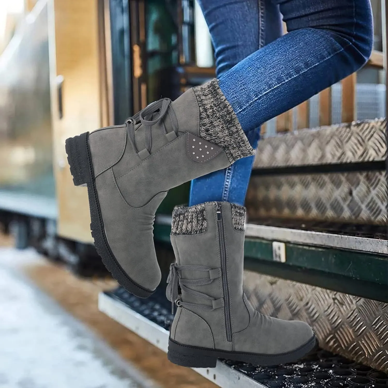 SBGMoSJ Slip on Winter Boots for Women Waterproof Womens 11.5 Extra Wide Width Non Slip Winter Boots Woman Boots Winter Short Womens Pull on Winter Boots 8.5 Waterproof Winter Boots Youth