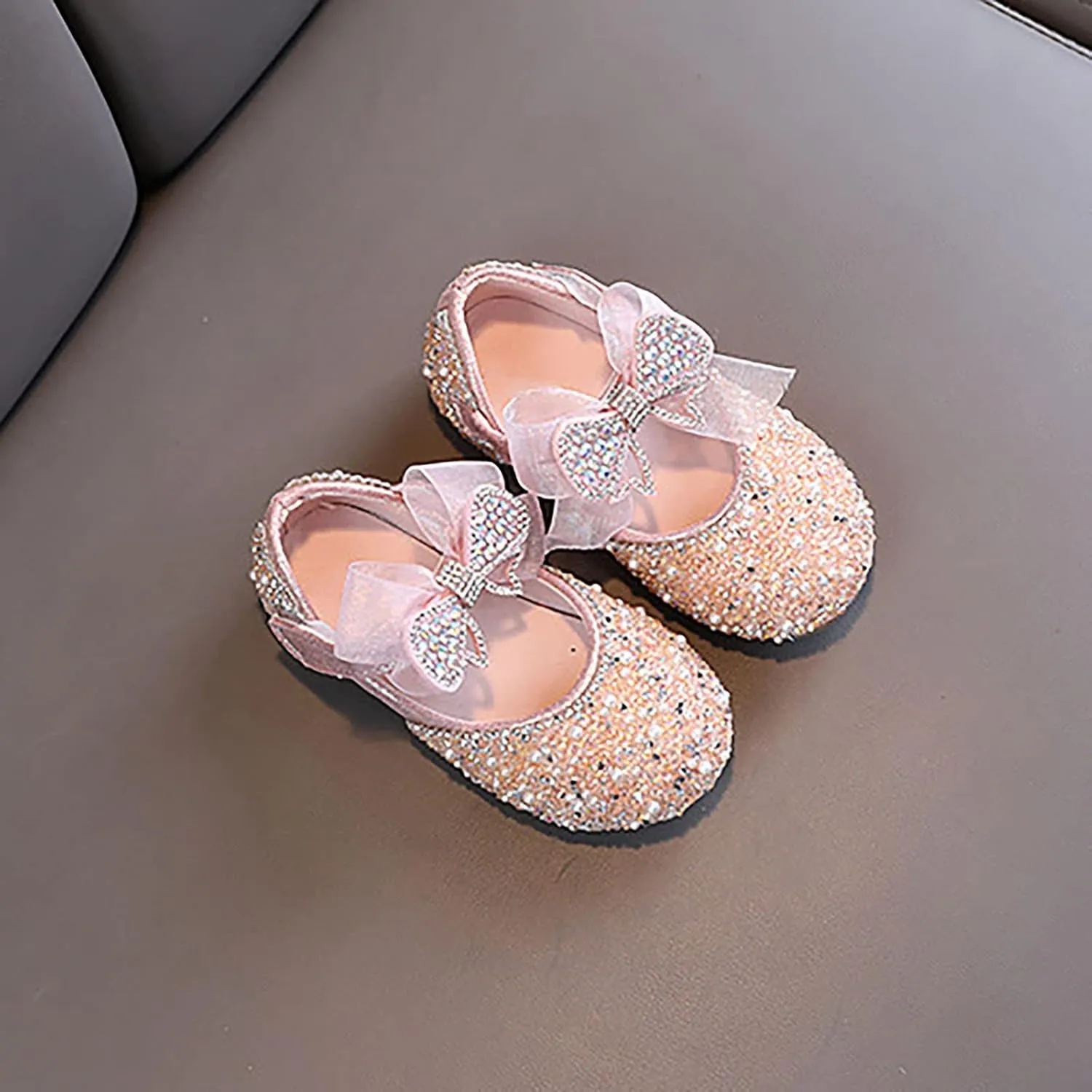 Shining Rhinestones Bow Strap Mary Jane Dress Shoes for Girls, Toddler Kids Sparkly Girls ??rystal Leather Sandals