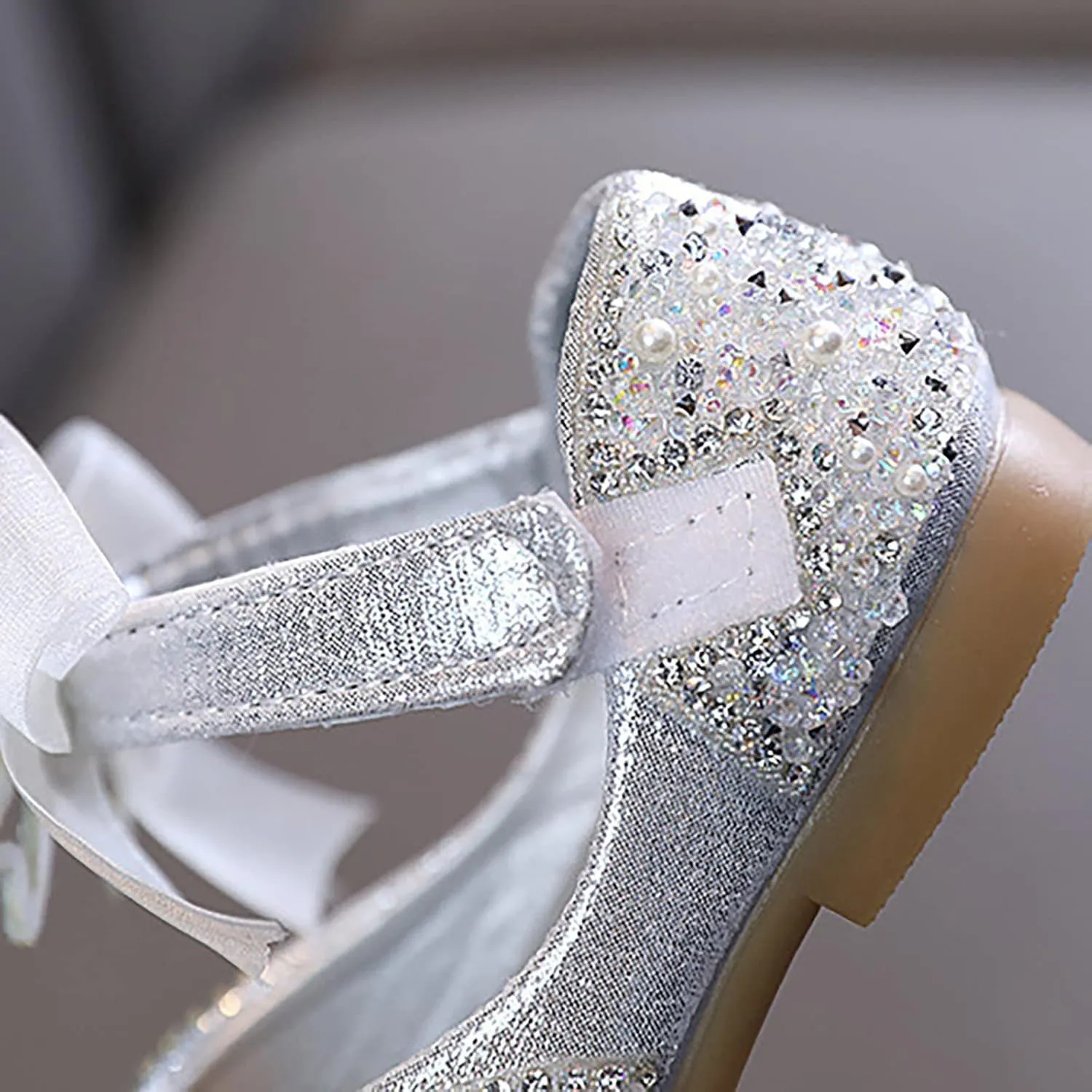 Shining Rhinestones Bow Strap Mary Jane Dress Shoes for Girls, Toddler Kids Sparkly Girls ??rystal Leather Sandals