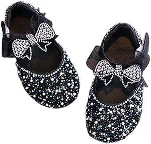 Shining Rhinestones Bow Strap Mary Jane Dress Shoes for Girls, Toddler Kids Sparkly Girls ??rystal Leather Sandals