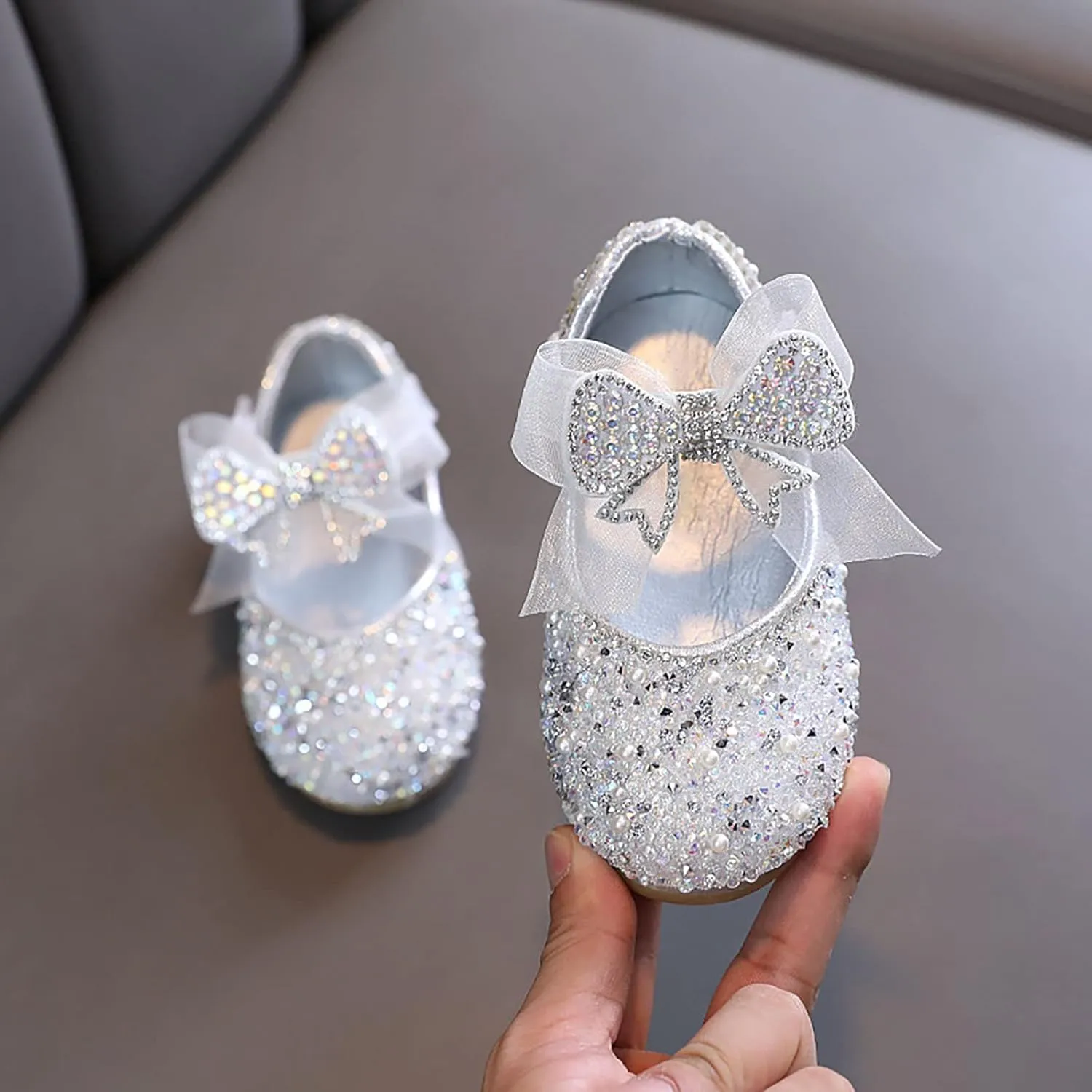 Shining Rhinestones Bow Strap Mary Jane Dress Shoes for Girls, Toddler Kids Sparkly Girls ??rystal Leather Sandals