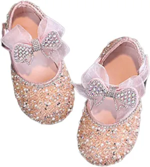 Shining Rhinestones Bow Strap Mary Jane Dress Shoes for Girls, Toddler Kids Sparkly Girls ??rystal Leather Sandals