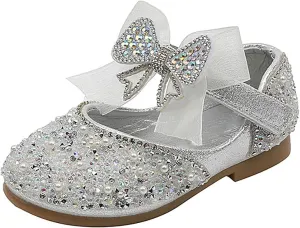 Shining Rhinestones Bow Strap Mary Jane Dress Shoes for Girls, Toddler Kids Sparkly Girls ??rystal Leather Sandals