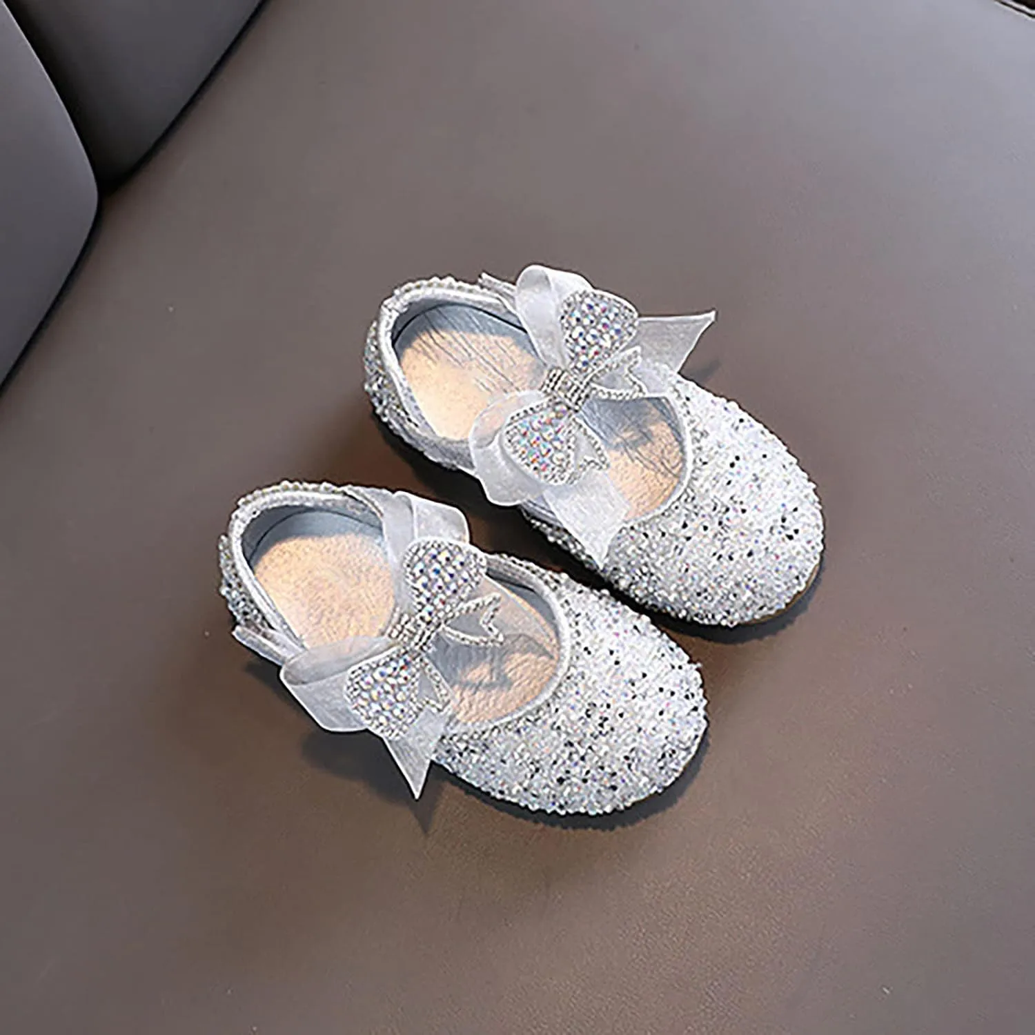 Shining Rhinestones Bow Strap Mary Jane Dress Shoes for Girls, Toddler Kids Sparkly Girls ??rystal Leather Sandals