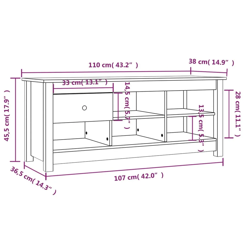 Shoe Cabinet White 110x38x45.5 cm Solid Wood Pine