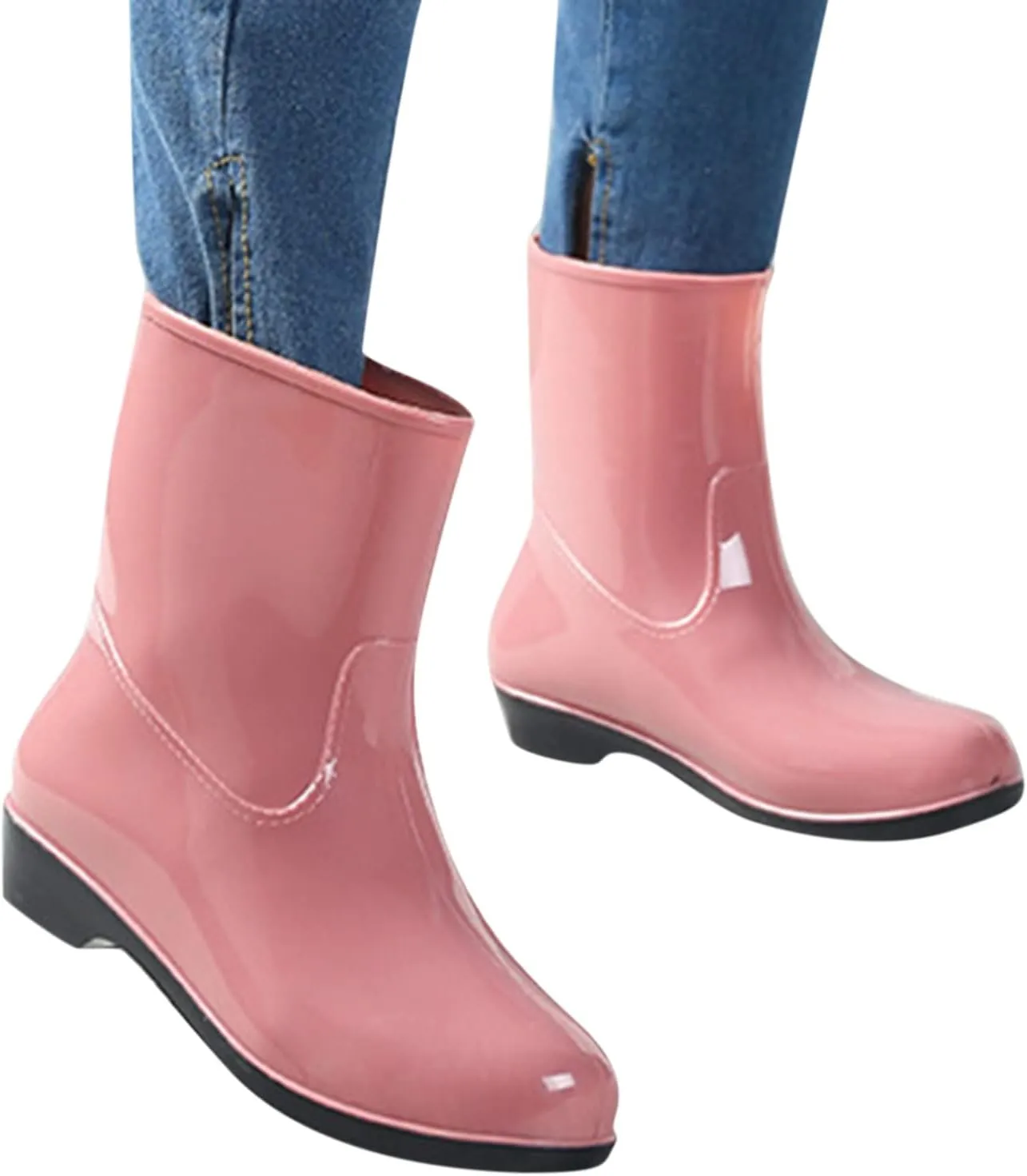 Short Rain Boots for Women, Women's Ankle Rain Boots Waterproof Wide Calf Garden Shoes Lightweight Anti-Slipping Rubber Shoes