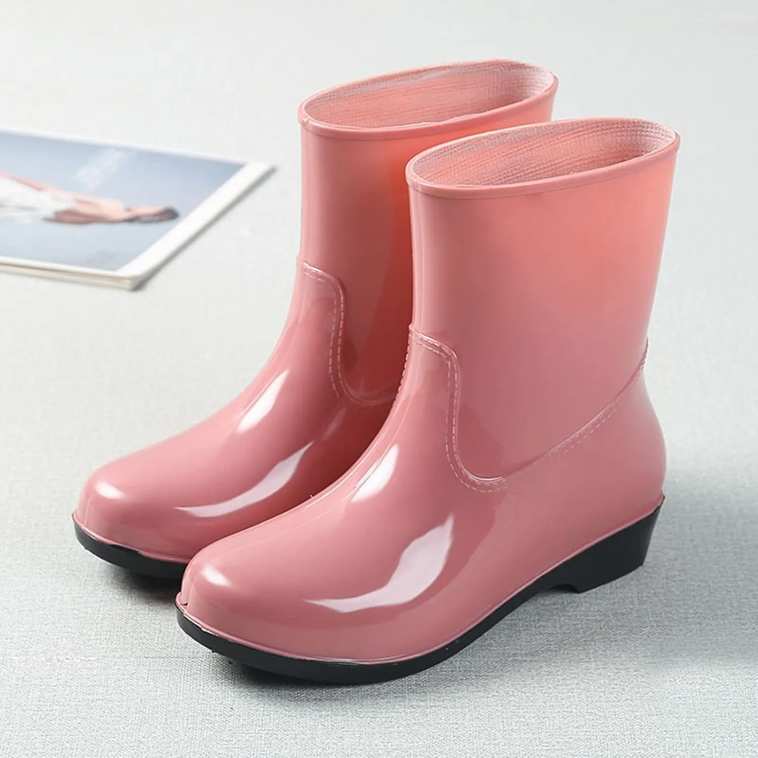 Short Rain Boots for Women, Women's Ankle Rain Boots Waterproof Wide Calf Garden Shoes Lightweight Anti-Slipping Rubber Shoes
