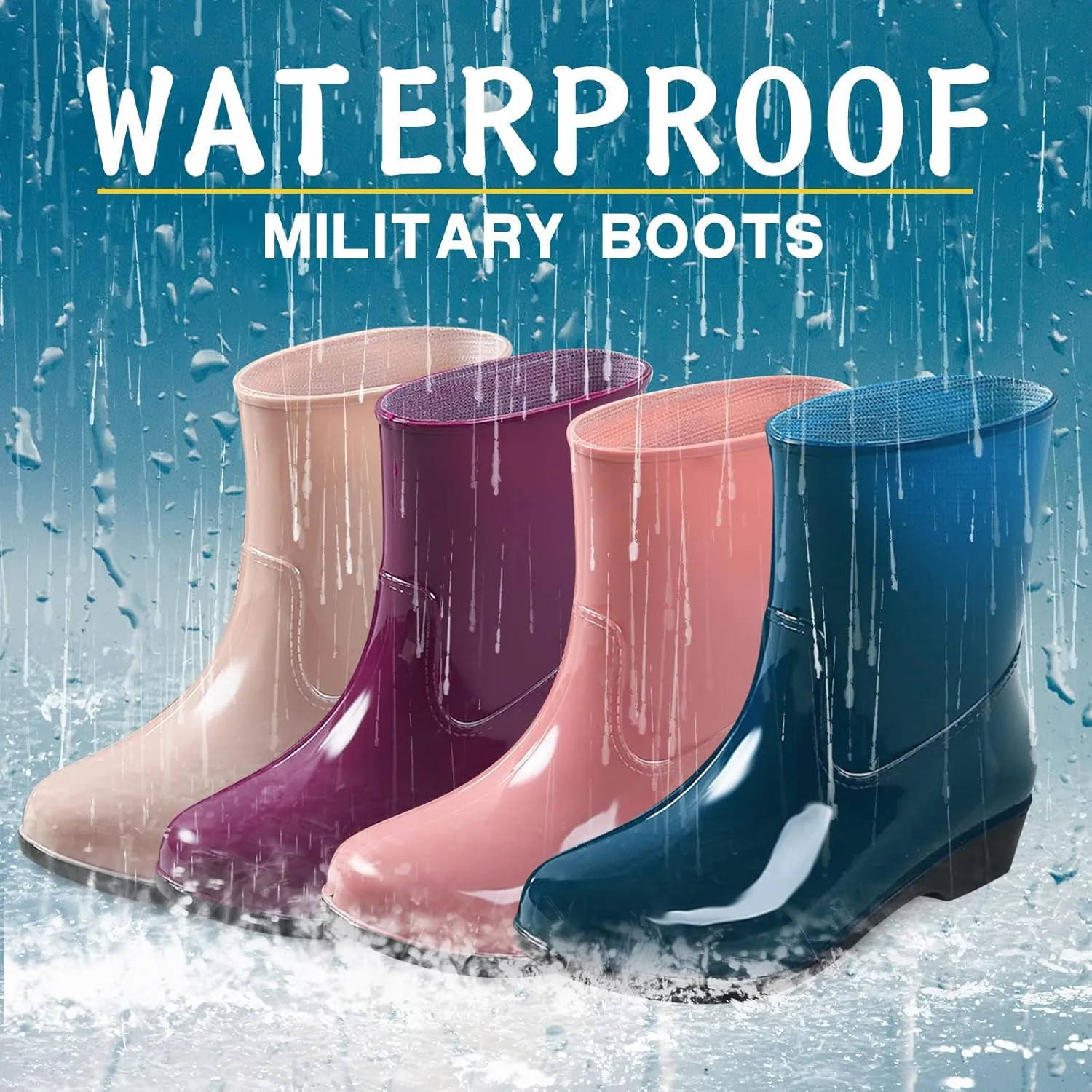 Short Rain Boots for Women, Women's Ankle Rain Boots Waterproof Wide Calf Garden Shoes Lightweight Anti-Slipping Rubber Shoes