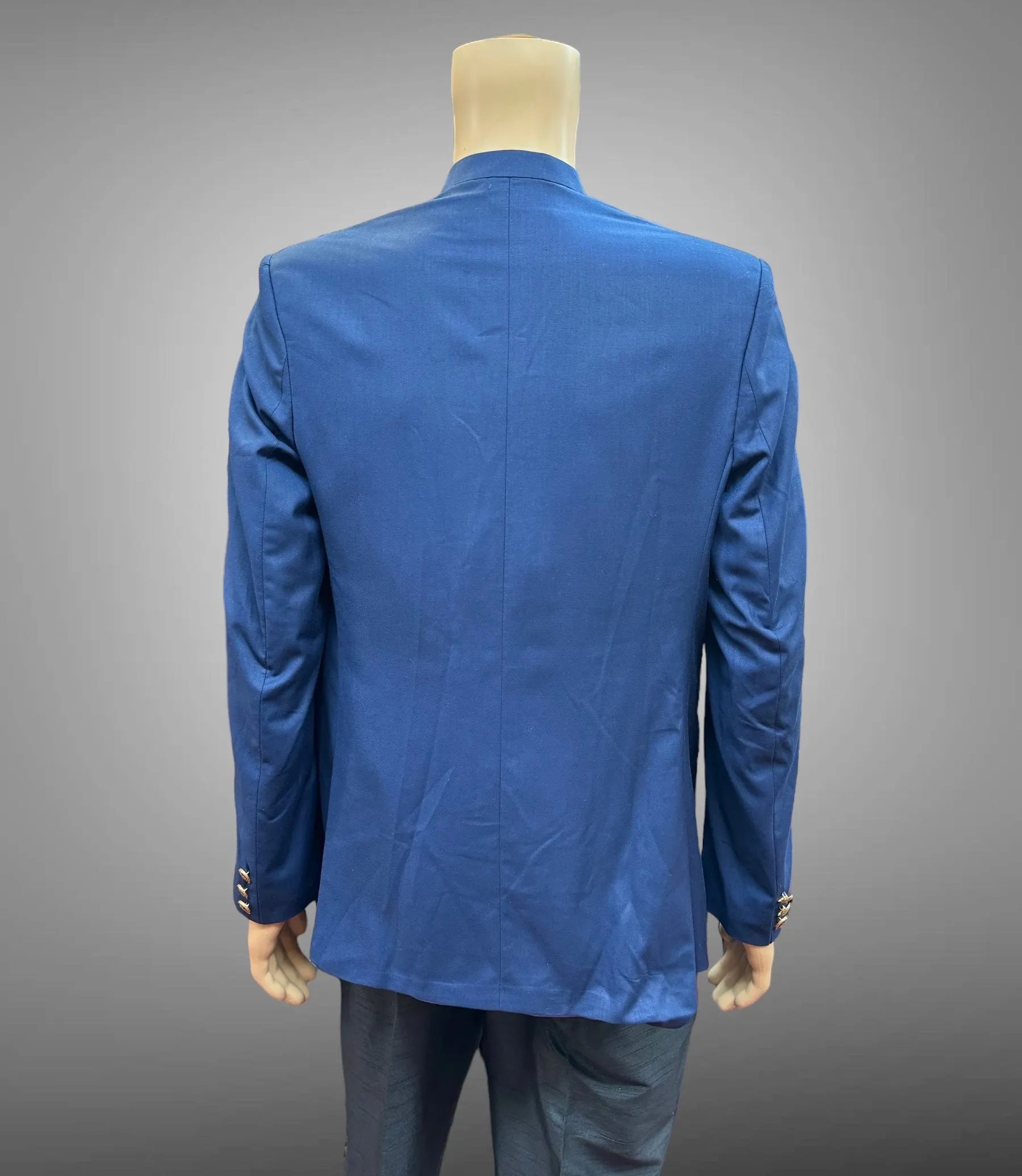 Silk Plain Oxford Blue Short Jacket / Bandhgala