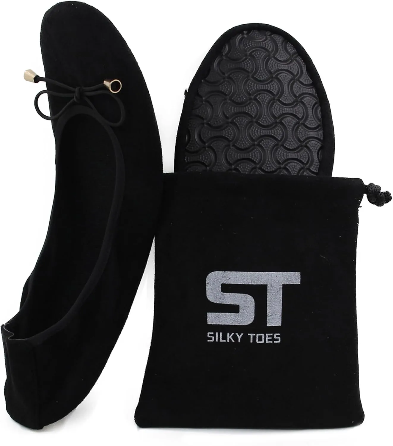 Silky Toes Womens Velvet Foldable Ballet Flats Slip On Travel Purse Shoes with Carrying Pouch