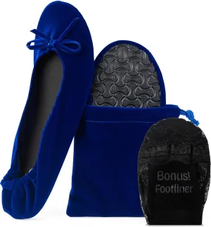 Silky Toes Women??s Velvet Foldable Ballet Flats Slip On Travel Purse Shoes with Carrying Pouch