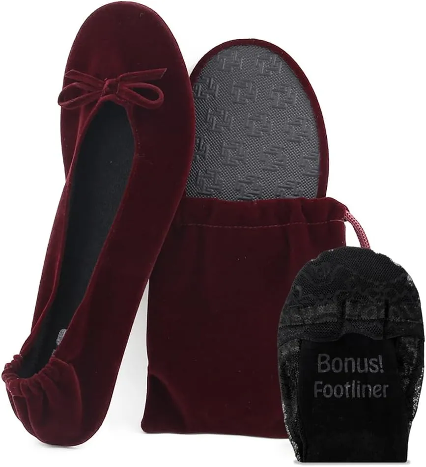 Silky Toes Womens Velvet Foldable Ballet Flats Slip On Travel Purse Shoes with Carrying Pouch