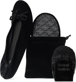 Silky Toes Womens Velvet Foldable Ballet Flats Slip On Travel Purse Shoes with Carrying Pouch
