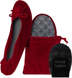 Silky Toes Womens Velvet Foldable Ballet Flats Slip On Travel Purse Shoes with Carrying Pouch