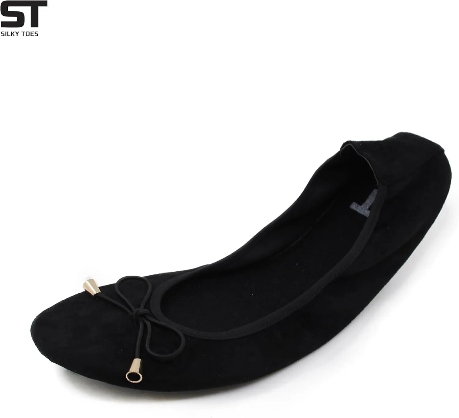 Silky Toes Womens Velvet Foldable Ballet Flats Slip On Travel Purse Shoes with Carrying Pouch