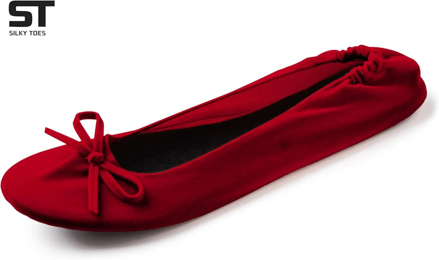 Silky Toes Womens Velvet Foldable Ballet Flats Slip On Travel Purse Shoes with Carrying Pouch