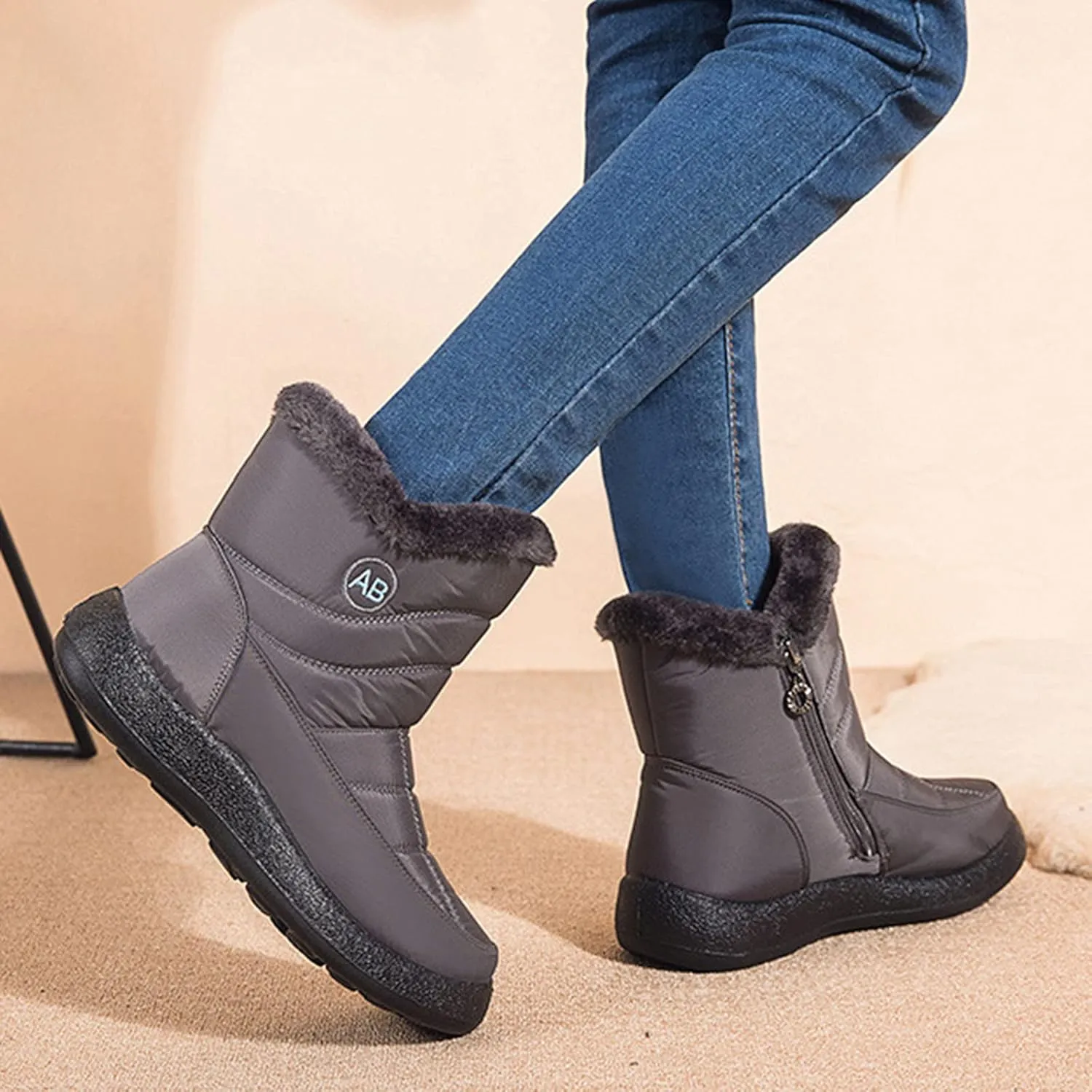Slip on Winter Boots for Women Wide Width Women's Snow Boots Ankle Short Fur Boots Fur Boots for Women Winter Platform Winter Boots Womens Wide Width Botas De Invierno