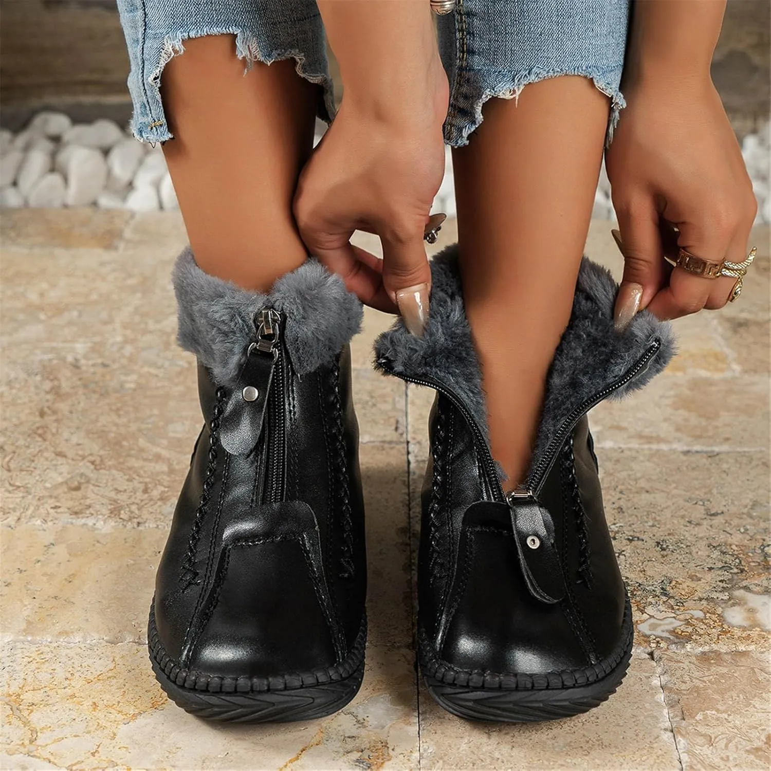 Snow Boots for Women Cute 10 Wide Womens Waterproof Snow Boots Size 6 Womens Winter Boots Slip Resistant Waterproof Work Boots for Women Botas De Invierno Para Mujer De Tacon Bajo Ortopedicas