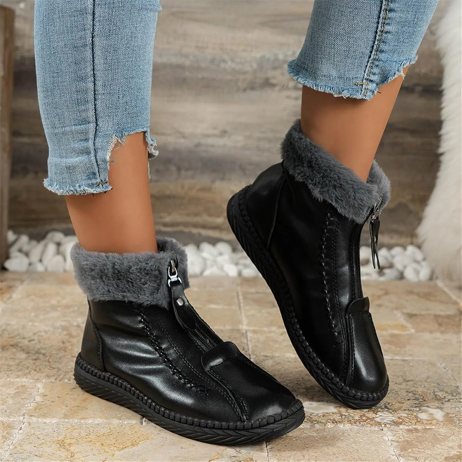Snow Boots for Women Cute 10 Wide Womens Waterproof Snow Boots Size 6 Womens Winter Boots Slip Resistant Waterproof Work Boots for Women Botas De Invierno Para Mujer De Tacon Bajo Ortopedicas