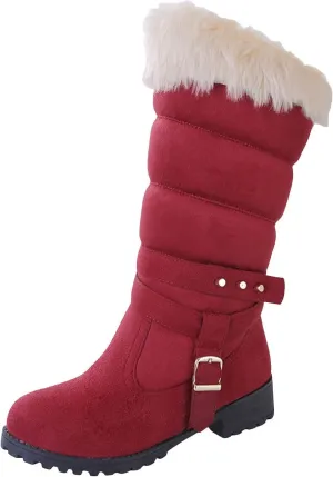 Snow Boots For Women Fur Boots Fashion Classic High Top Warm Padded Zipper Low Heel Round Toe Women's Snow Boots