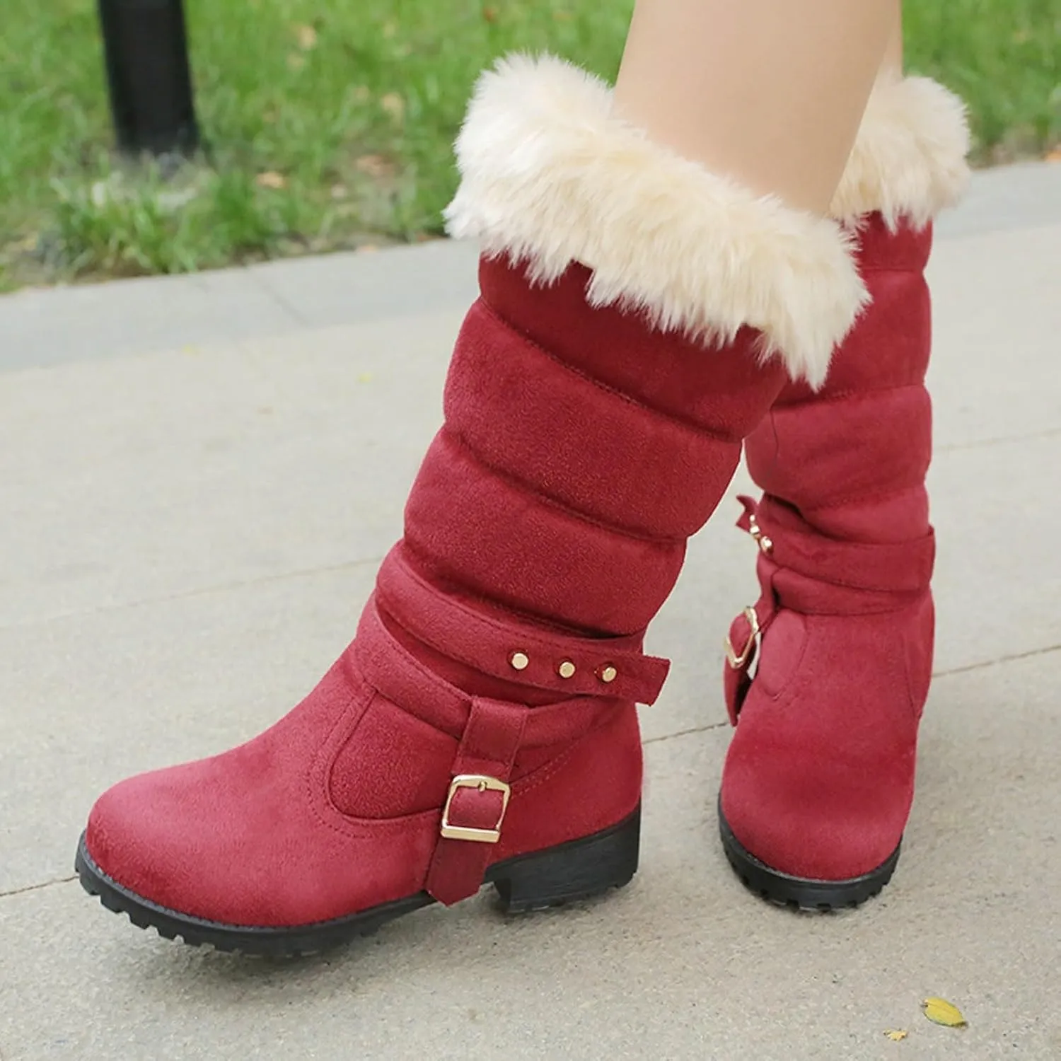 Snow Boots For Women Fur Boots Fashion Classic High Top Warm Padded Zipper Low Heel Round Toe Women's Snow Boots