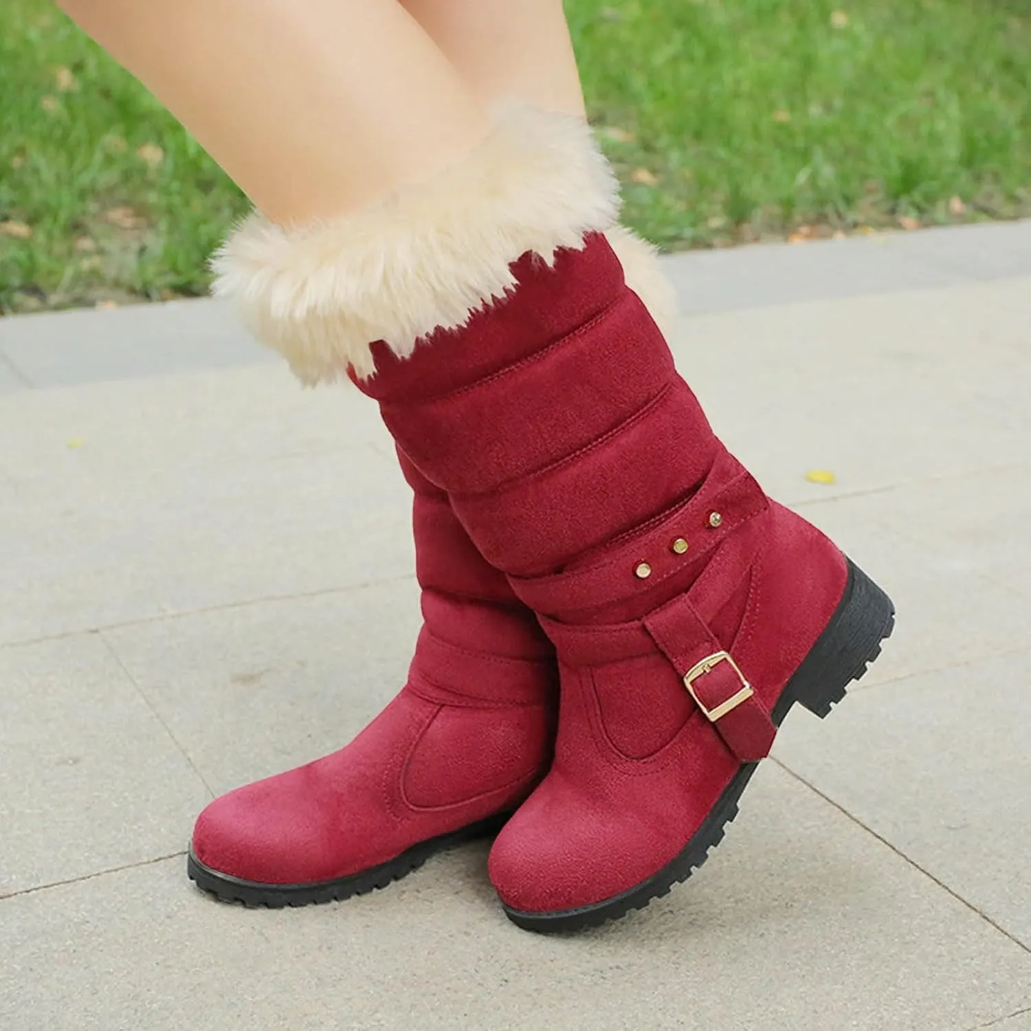 Snow Boots For Women Fur Boots Fashion Classic High Top Warm Padded Zipper Low Heel Round Toe Women's Snow Boots