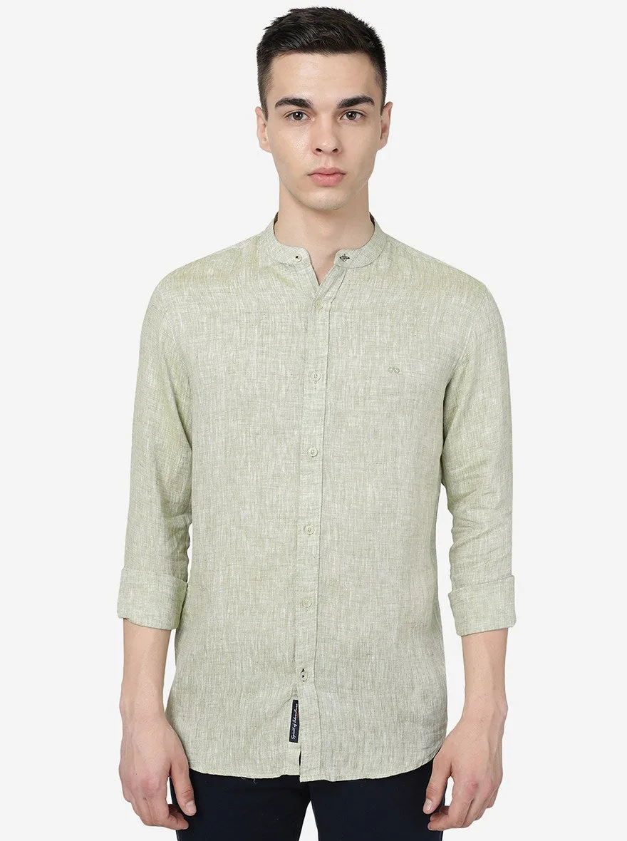 Spinach Green Solid Slim Fit Casual Shirt | JadeBlue