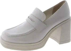 Steve Madden Womens Natalia Faux Leather Square Toe Loafer Heels
