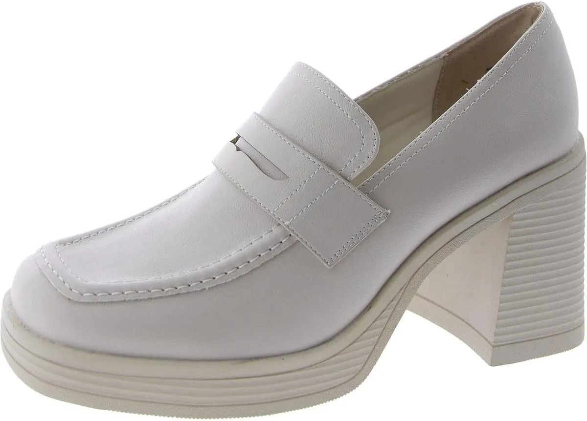 Steve Madden Womens Natalia Faux Leather Square Toe Loafer Heels