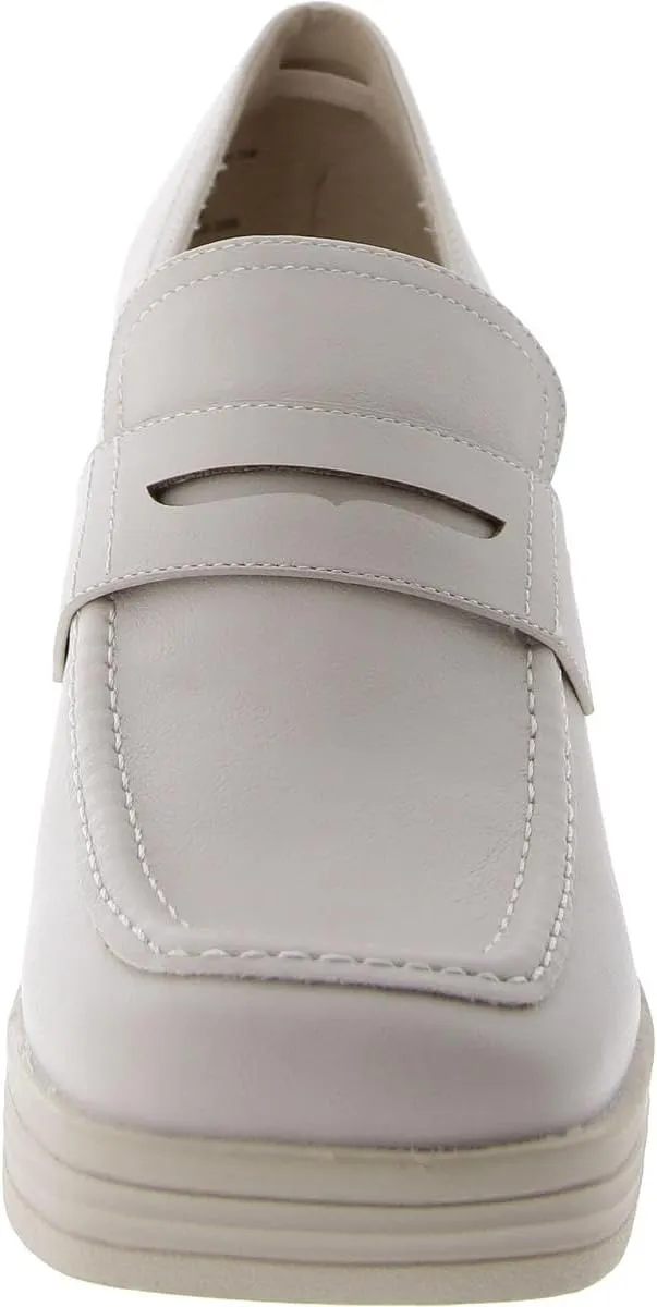 Steve Madden Womens Natalia Faux Leather Square Toe Loafer Heels