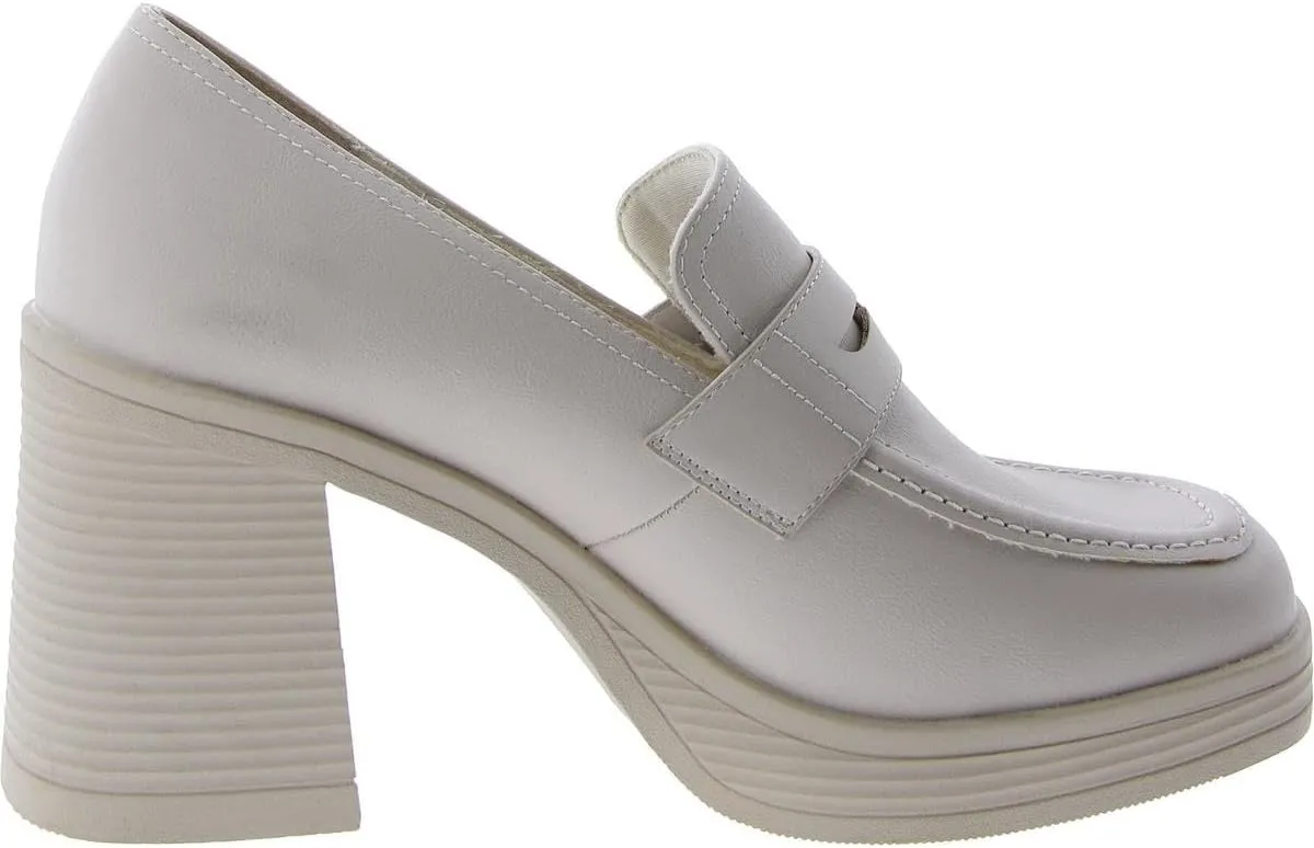 Steve Madden Womens Natalia Faux Leather Square Toe Loafer Heels