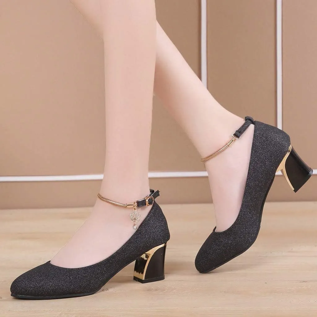Strappy Heels for Women Mary Jane Dress Shoes Double Strap Closed Round Toe Block High Heel Pumps