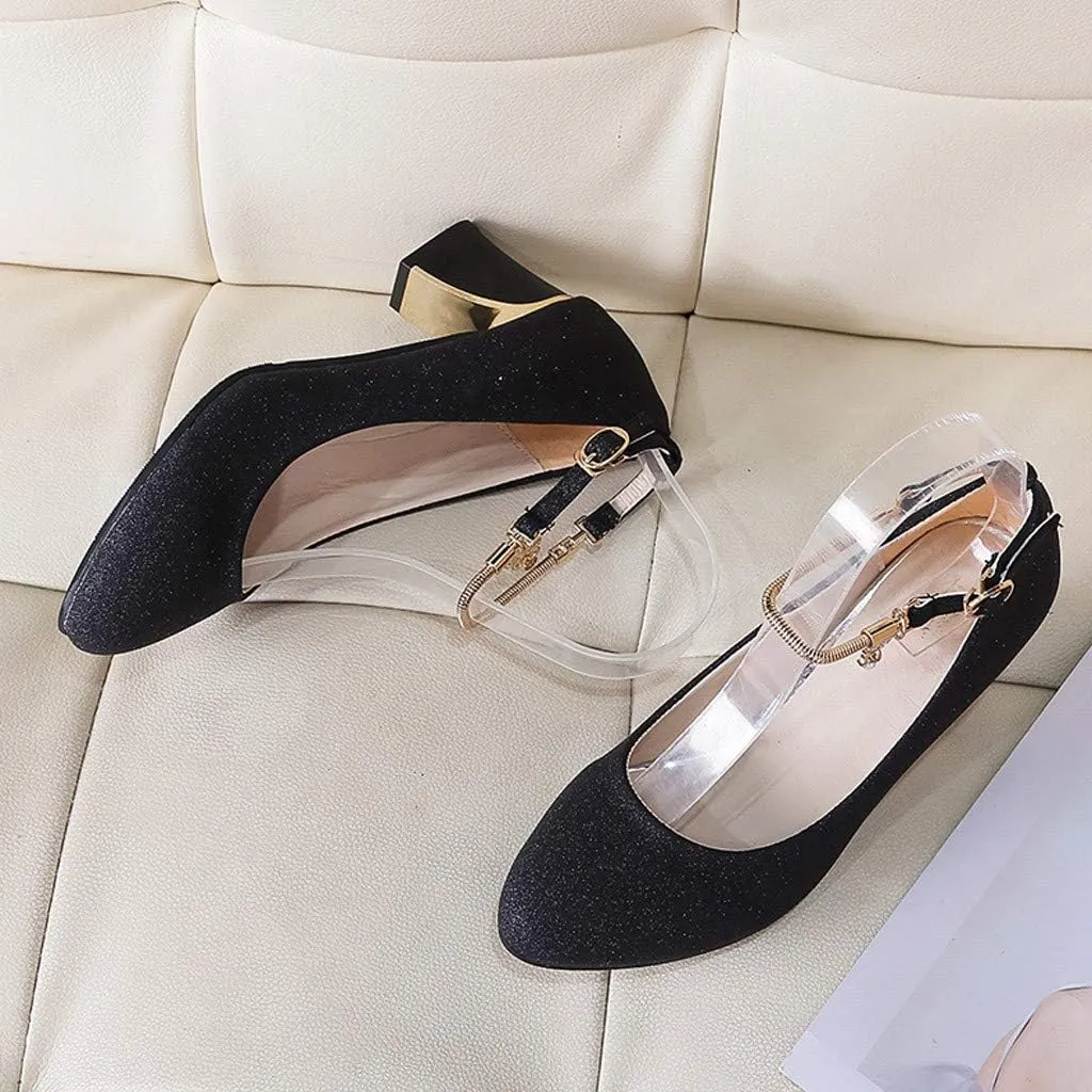 Strappy Heels for Women Mary Jane Dress Shoes Double Strap Closed Round Toe Block High Heel Pumps