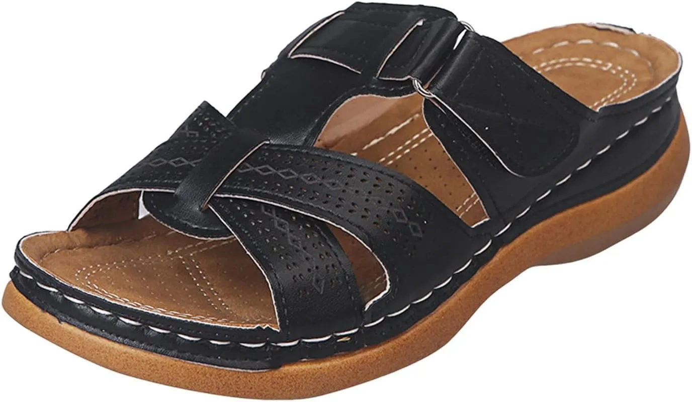 SuanlaTDS Orthopedic Sandals for Women Summer Comfortable Wedge Platform Walking Sandals with Arch Support Casual Outdoor Flat Open Toe Low Heels Wedges Slip On Slide Sandals Slippers