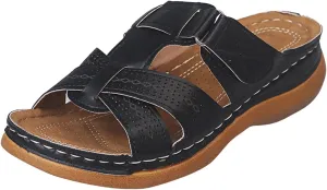 SuanlaTDS Orthopedic Sandals for Women Summer Comfortable Wedge Platform Walking Sandals with Arch Support Casual Outdoor Flat Open Toe Low Heels Wedges Slip On Slide Sandals Slippers