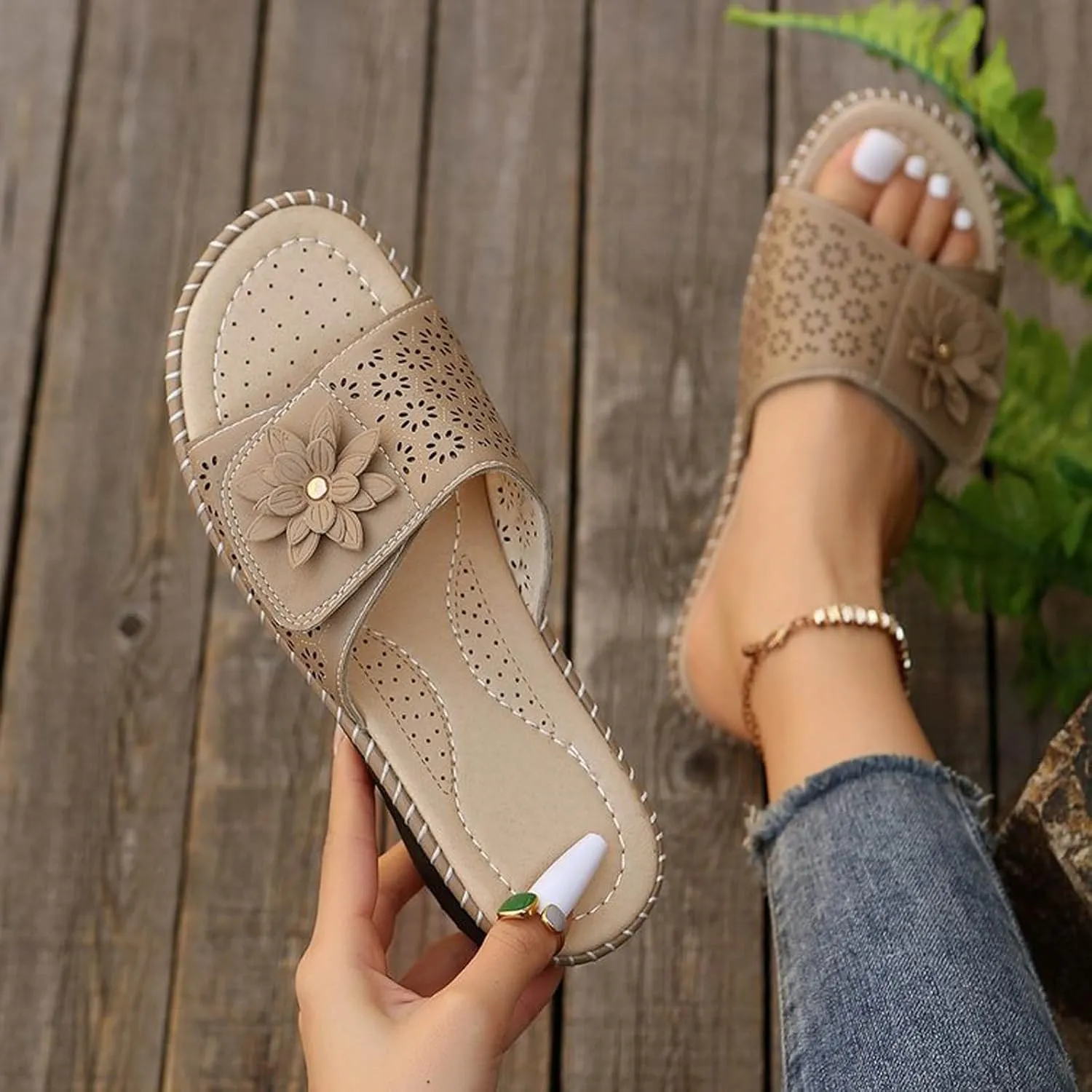 SuanlaTDS Orthopedic Sandals for Women Wedge Comfortable Arch Support Wide Sith Open Toe Slip On Slides Casual Summer Beach Outdoor Walking Shoes Platform Low heels Slide Sandal Slippers