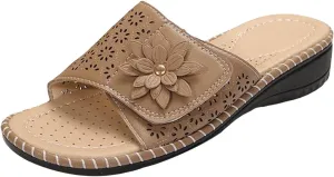 SuanlaTDS Orthopedic Sandals for Women Wedge Comfortable Arch Support Wide Sith Open Toe Slip On Slides Casual Summer Beach Outdoor Walking Shoes Platform Low heels Slide Sandal Slippers