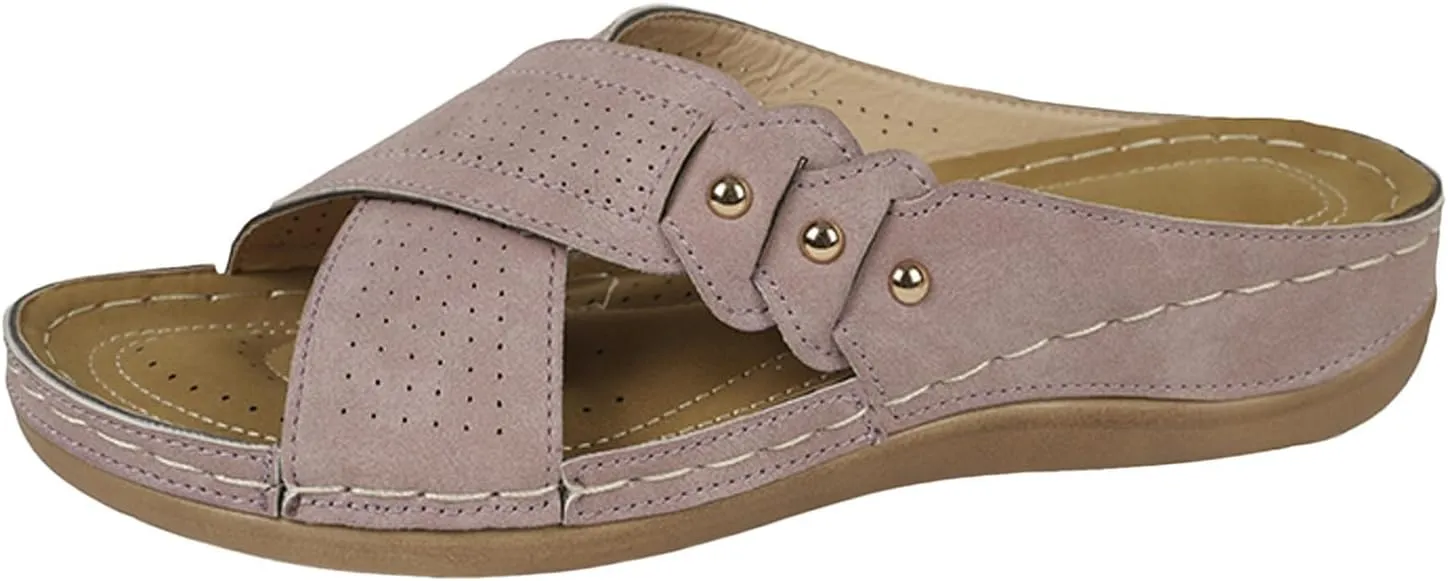 SuanlaTDS Orthopedic Wedge Sandals for Women Summer Dressy 2025 Open Toe Platform Casual Low Wedges Heels Arch Support Beach Dress Shoes Comfortable Outdoor Slip On Slide Walking Sandal
