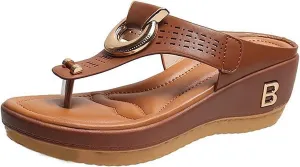 SuanlaTDS Platform Flip Flops for Women Wedge Slip on Slides Sandals with Arch Support Open Toe Wedges High Heels Elegant Summer Party Beach Outdoor Walking Slippers Orthopedic Sandals
