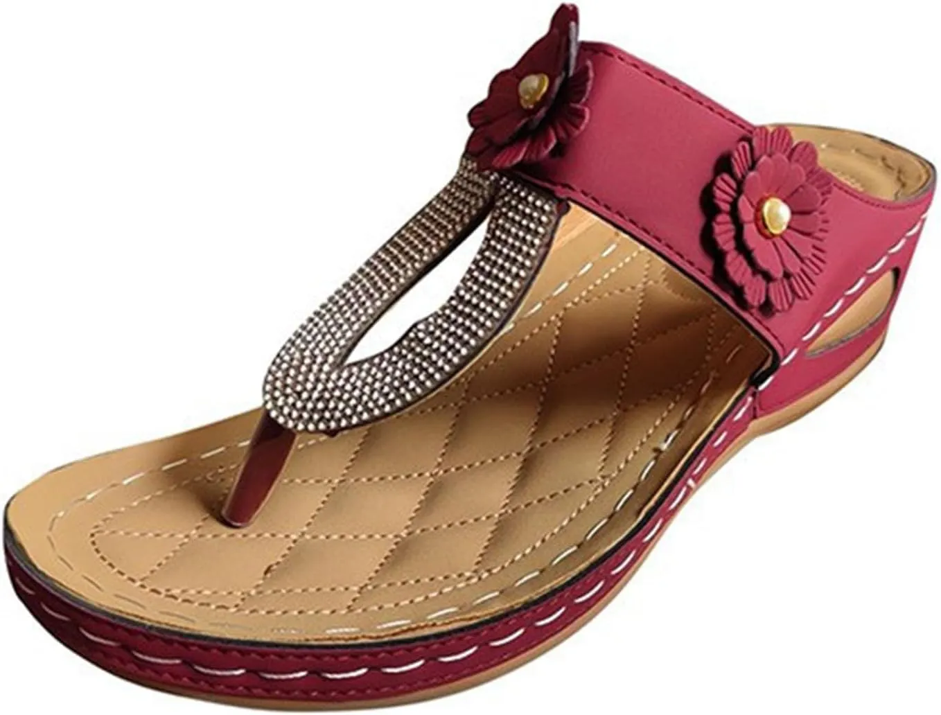 SuanlaTDS Wedge Sandals for Women Summer Dressy Open Toe Platform Wedges Slip On Orthopedic Sandals Comfortable Outdoor Beach Bohemia Casual Arch Support Low Heels Walking Shoes