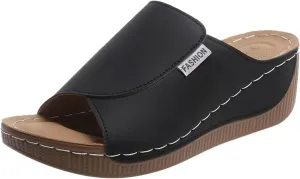 SuanlaTDS Women's Orthopedic Wedge Slide Sandals Platform Arch Support Comfortable Slip On Open Toe High Heels Slide Sandal Casual Summer Shoes Outdoor Elegant Dressy Walking Slippers