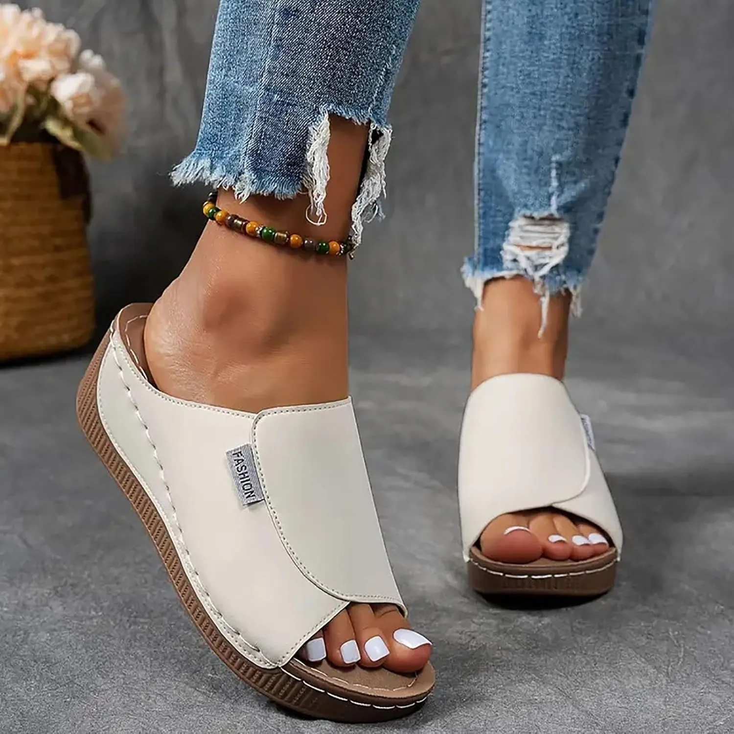 SuanlaTDS Women's Orthopedic Wedge Slide Sandals Platform Arch Support Comfortable Slip On Open Toe High Heels Slide Sandal Casual Summer Shoes Outdoor Elegant Dressy Walking Slippers