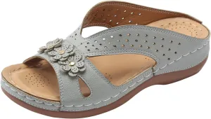 SuanlaTDS Womens Sandals Comfortable Wedge Platform Slip On Slide Sandals Dressy Casual Summer Beach Shoes Open Toe Low Wedges Heels Wide Width Arch Support Orthopedic Sandals