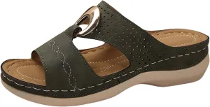 SuanlaTDS Womens Wedge Sandals Comfortable Platform Slip On Slide Sandals for Outdoor Walking Vacation Orthopedic Shoes Casual Summer Open Toe Low Heels Wedges Besch Sandals