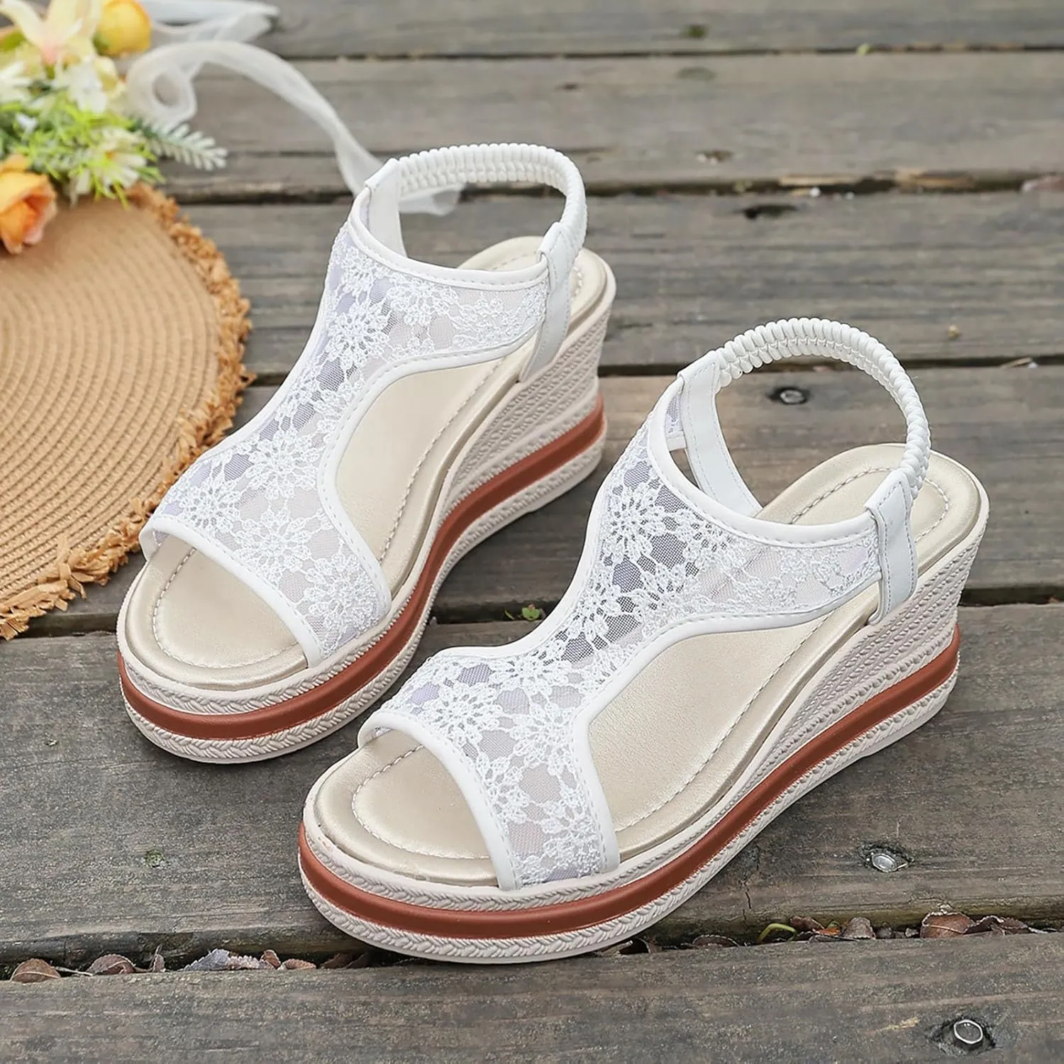 Summer Wedges For Women 2025 Open Toe Platform Sandals Fish Mouth Ankle Strap Mesh Dress Shoes Slip On Arch Support Slides
